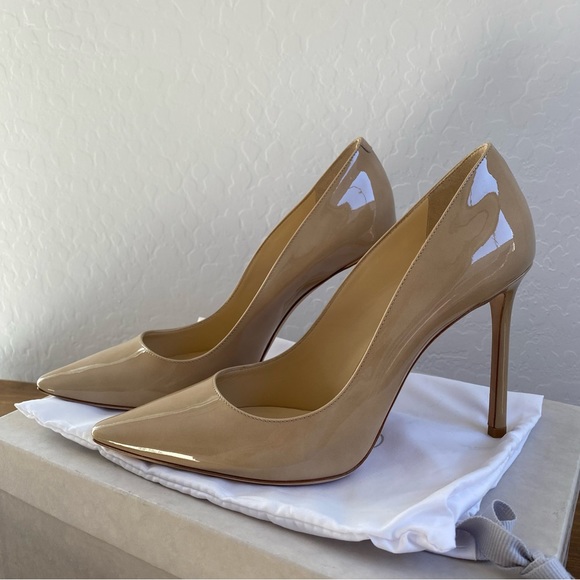 SOLD Jimmy Choo Romy 100 Nude Patent Leather Stiletto Heel - Picture 4 of 12
